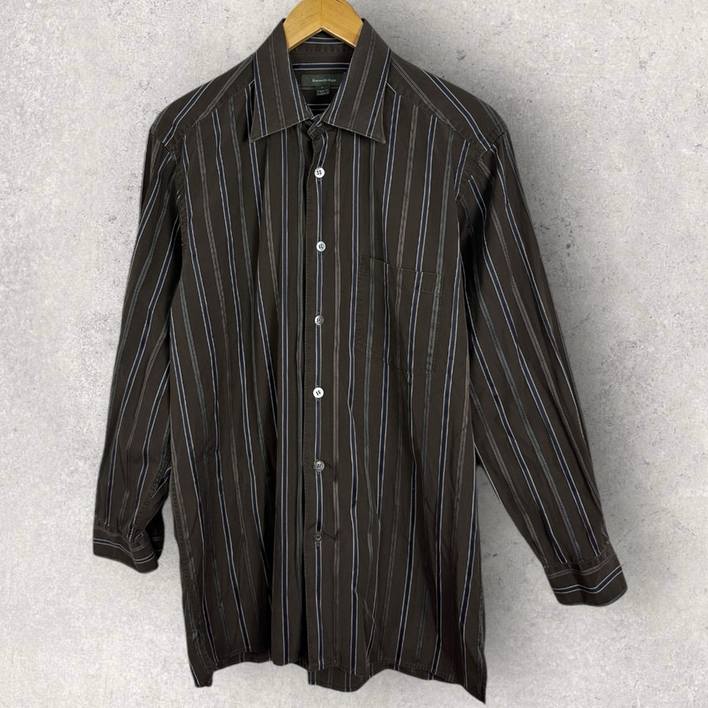 Ermenegildo Zegna Brown Striped Button Down Collared Shirt‎ Mens Size Medium Top